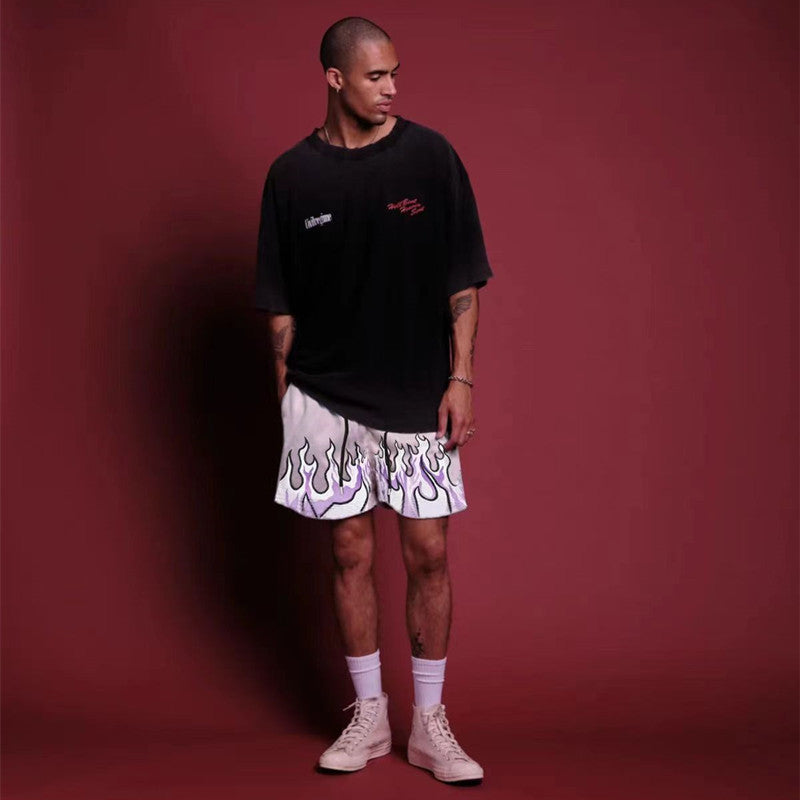 Damen Sportliche Mesh-Shorts mit trendigem Flammenmuster R&B