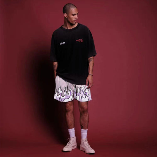 Damen Sportliche Mesh-Shorts mit trendigem Flammenmuster R&B