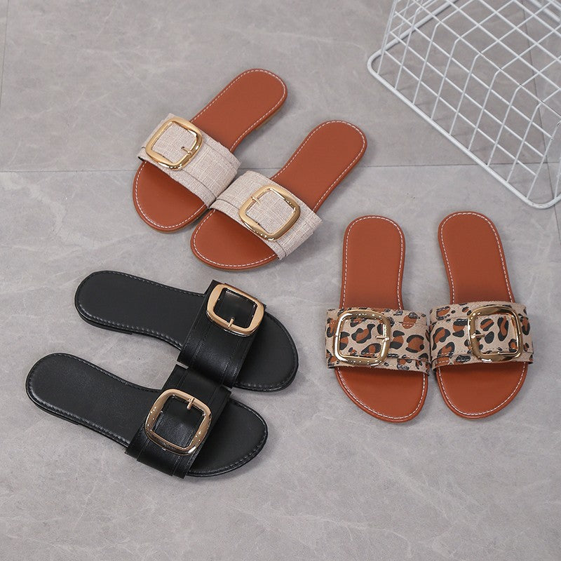Damen offene Slipper mit modernem Schnallen-Detail R&B