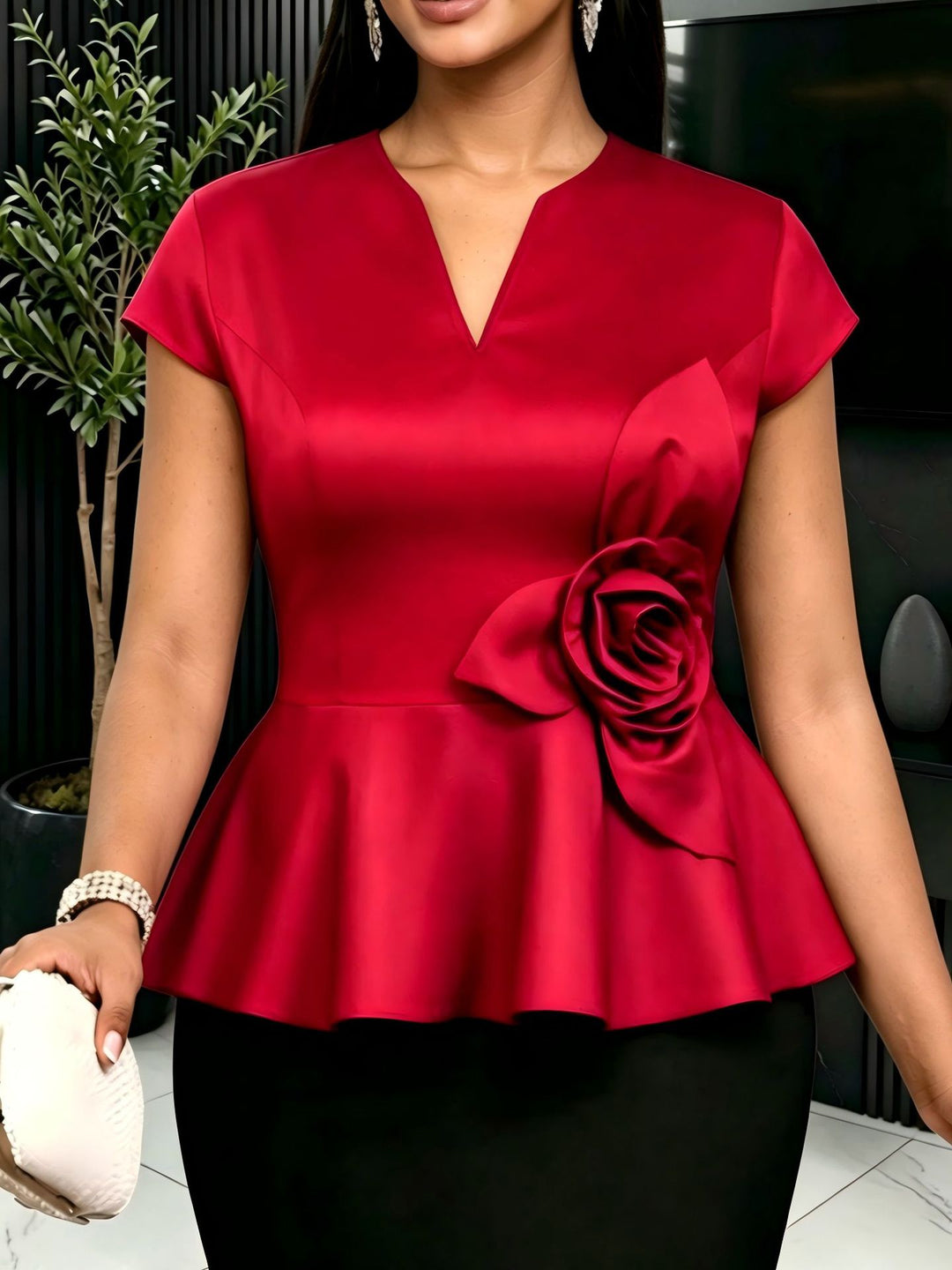 Damen elegantes Peplum-Oberteil mit floralem Detail R&B
