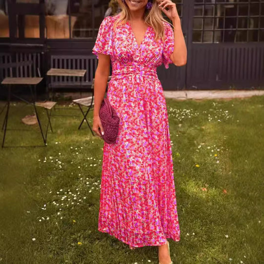 Damen Maxikleid mit floralem Muster und raffinierten Ärmeln R&B