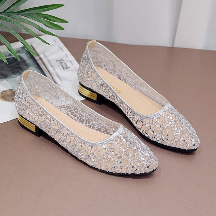 Damen elegante Ballerinas mit glitzernder Spitze und geschmackvollem Absatz R&B
