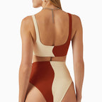 Damen Hochgeschnittenes Bikini-Set mit kontrastierenden Farbblöcken R&B