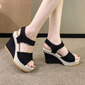 Damen Wedge-Sandalen mit elastischem Riemendesign und geflochtenem Absatz R&B