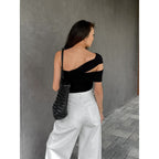 Damen asymmetrisches Oberteil mit eleganter Wickeldetail R&B