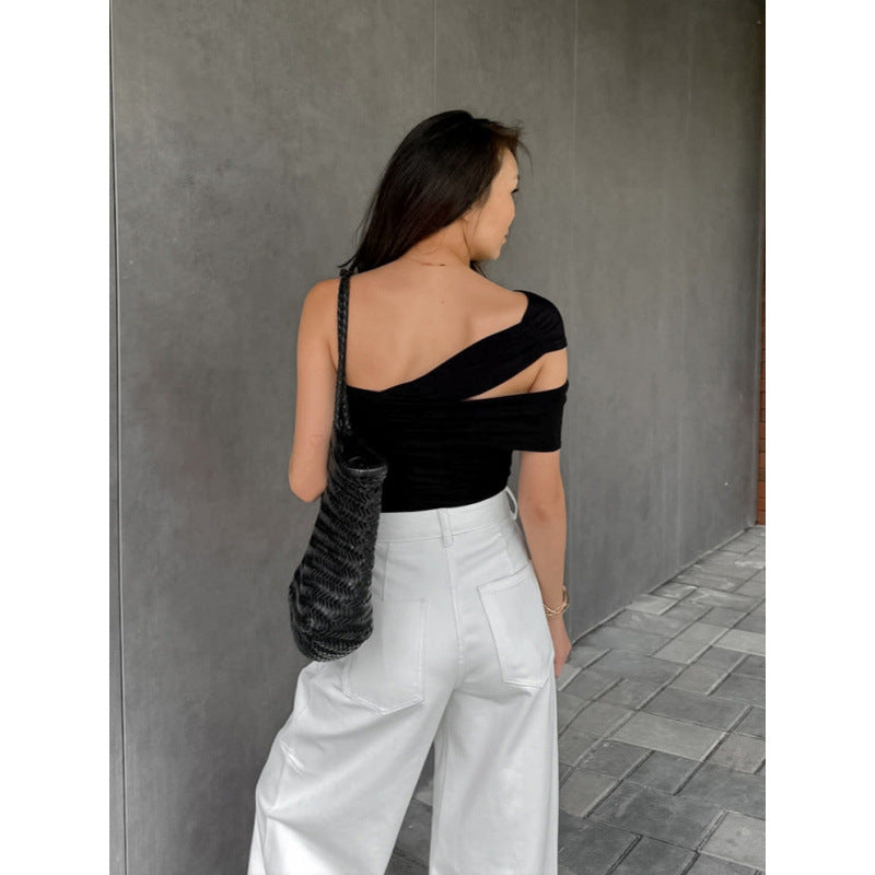 Damen asymmetrisches Oberteil mit eleganter Wickeldetail R&B