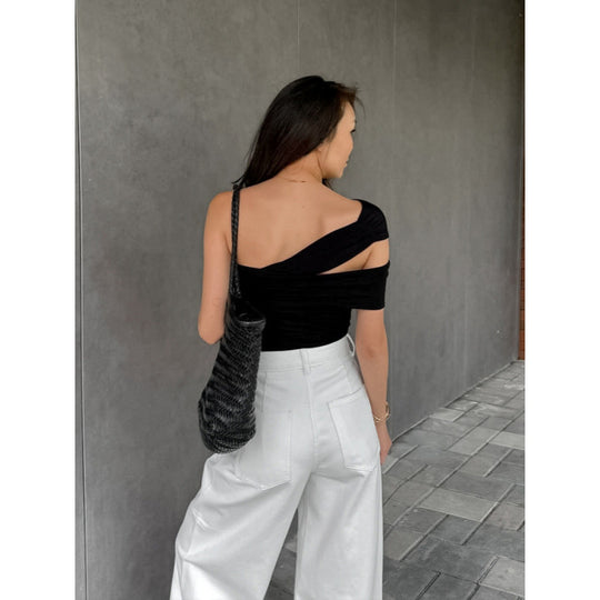 Damen asymmetrisches Oberteil mit eleganter Wickeldetail R&B