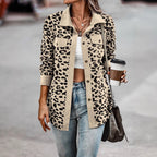 Damen gestreifter Hemdenjacke mit Leopardenmuster R&B