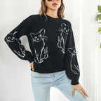 R&B | Verspielter Strickpullover Mit Katzenmuster