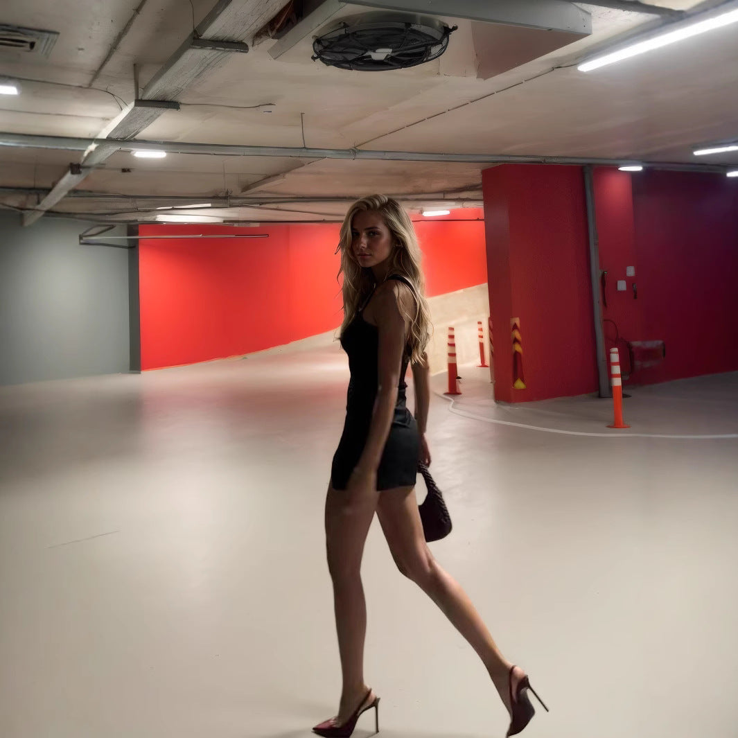 Damen sportliches Mini-Kleid mit tiefem Schlitz und asymmetrischem Design R&B