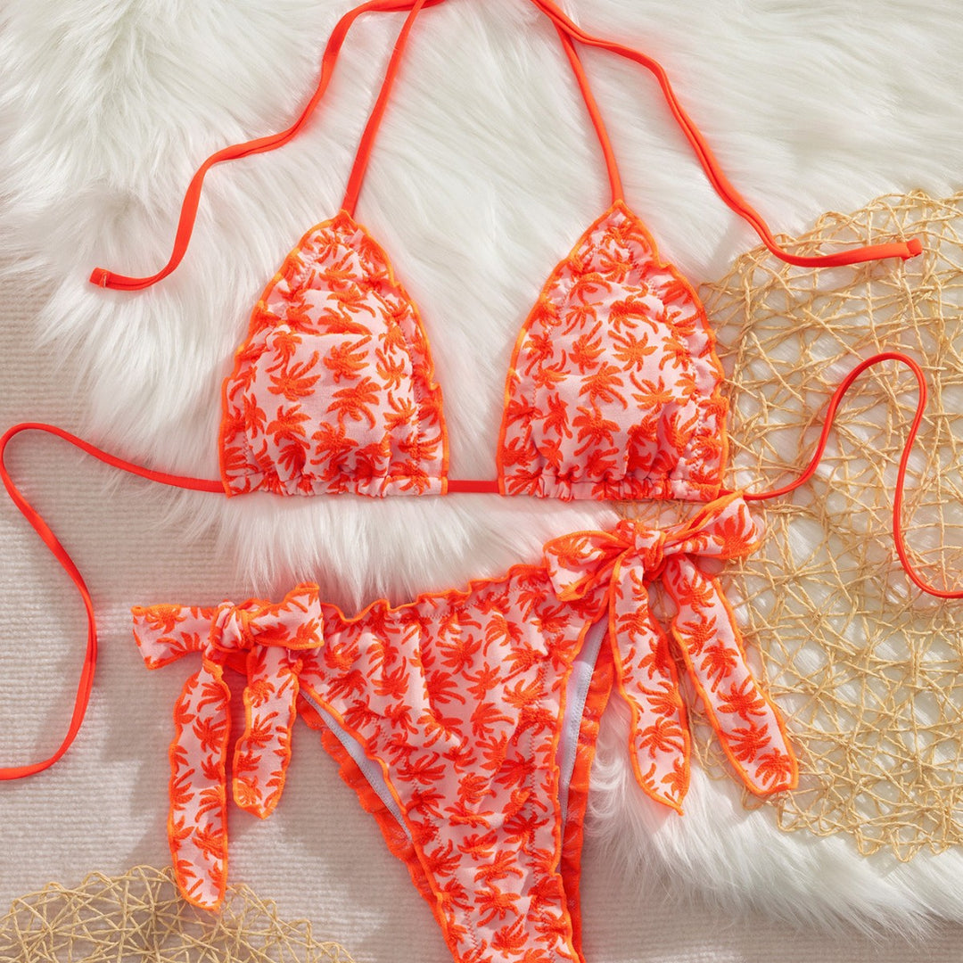 Damen Triangel-Bikini mit verspielten Bindebändern und floralem Design R&B