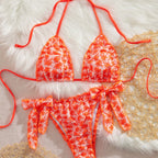 Damen Triangel-Bikini mit verspielten BindR&Bändern und floralem Design R&B