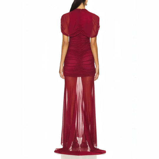 Damen Elegantes Cocktailkleid mit gerafftem Design und transparenter Schicht R&B