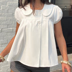 Damen Bluse mit raffinierter Knopfleiste und verspielten Puffärmeln R&B