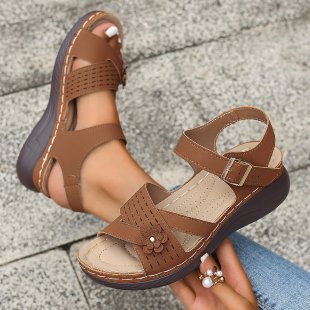 Damen Wedge-Sandalen mit floralem Riemchen-Design und komfortablem Fußbett R&B