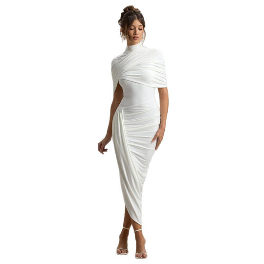 Damen Elegantes Maxi-Kleid mit asymmetrischen Rüschendetails R&B