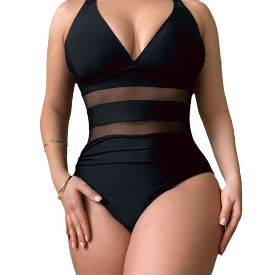 Damen Sportlicher Badeanzug mit transparenter Taille R&B