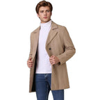 Herren eleganter Doppelreiher-Mantel mit strukturiertem Herringbone-Muster R&B