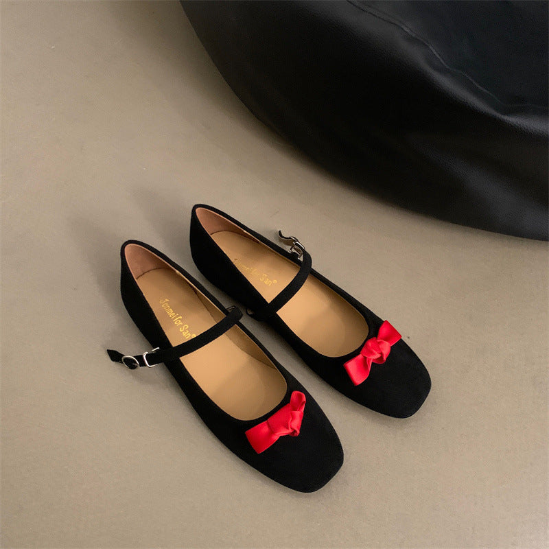 Damen elegante Ballerinas mit modischem Mary Jane-Riemchen und Schleifenverzierung R&B