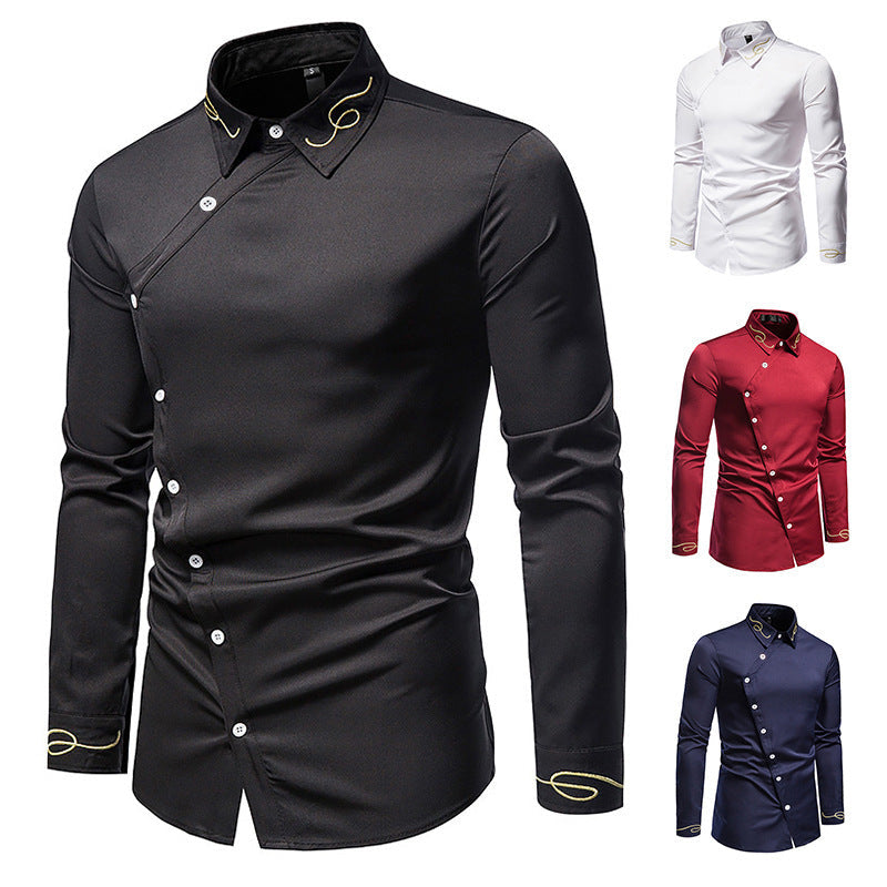 Herren Elegantes Langarmhemd mit dekorativen Knopfdetails R&B