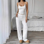 Damen Gemütliches Schlafanzug-Set mit verziertem Top und weiten Hosen