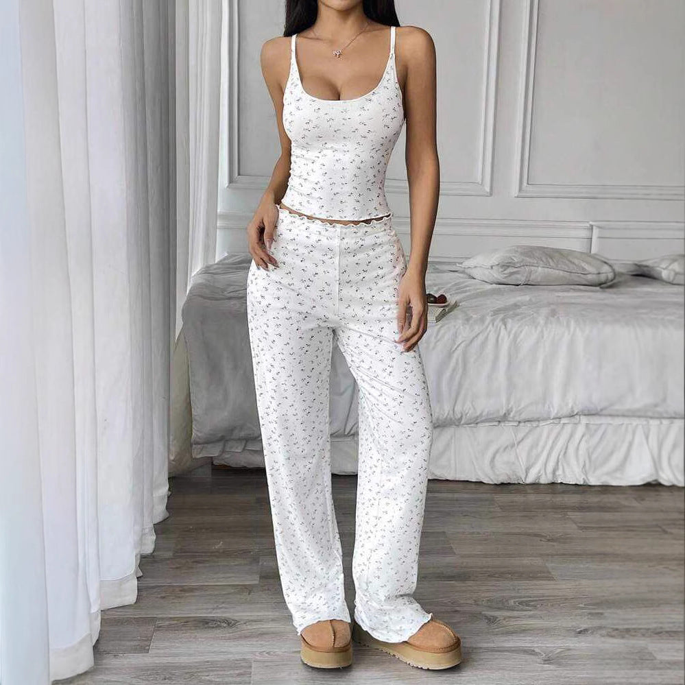 Damen Gemütliches Schlafanzug-Set mit verziertem Top und weiten Hosen