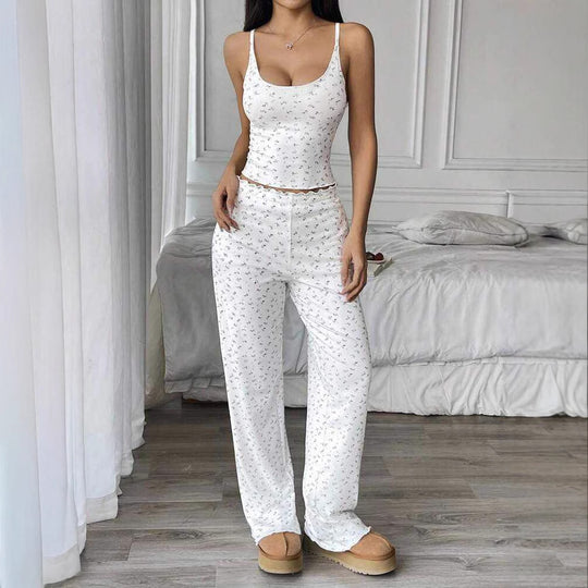 Damen Gemütliches Schlafanzug-Set mit verziertem Top und weiten Hosen R&B