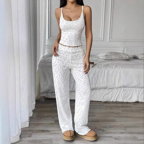 Damen Gemütliches Schlafanzug-Set mit verziertem Top und weiten Hosen R&B