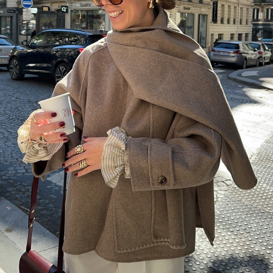 Damen modische Wolljacke mit oversized Schnitt und elegantem Revers R&B