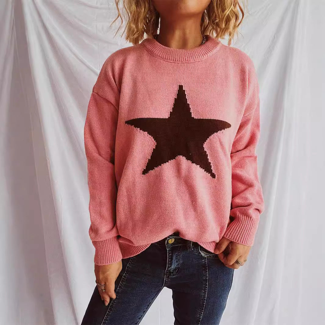 Damen lässiger Pullover mit auffälligem Sternmuster R&B