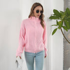 Damen Strickjacke mit hohem Kragen und Reißverschluss R&B
