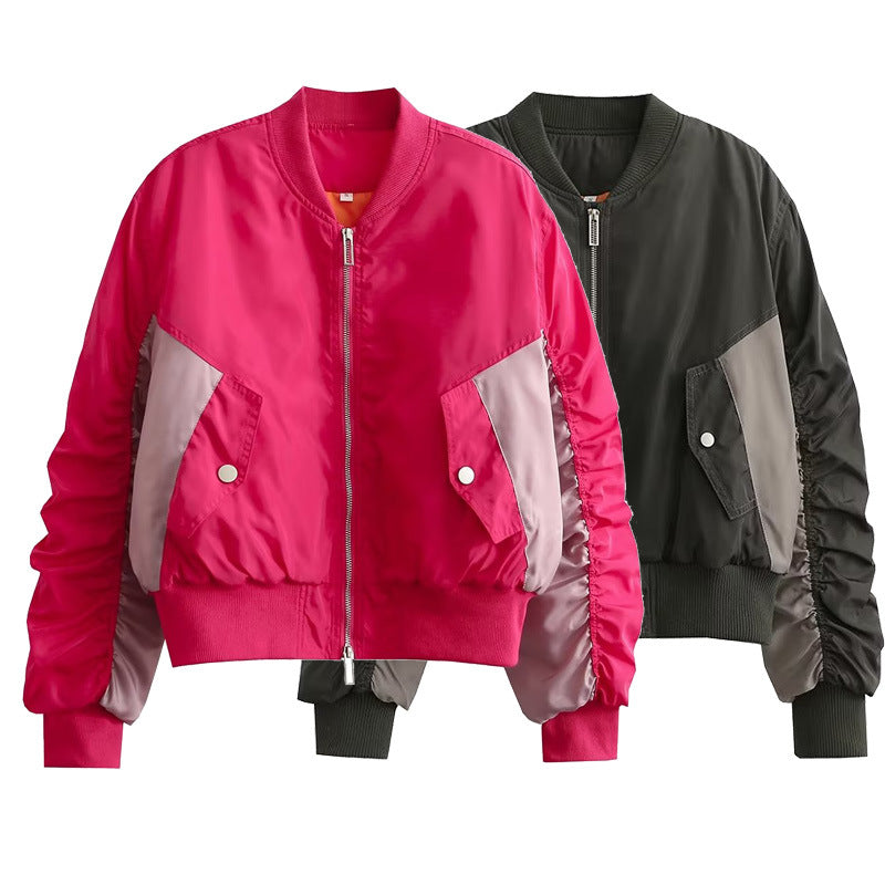 Damen modische Bomberjacke mit strukturiertem Design und praktischen Taschen R&B