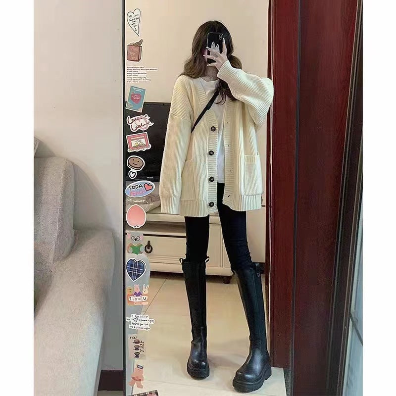 Damen Grobstrick-Cardigan mit Taschen und weichem Schnitt R&B