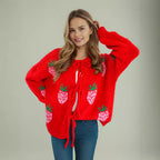 Damen kuscheliger Pullover mit fruchtigem Erdbeer-Motiv R&B