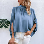Damen Chiffon-Tunika mit Stehkragen und weit geschnittenen Ärmeln R&B