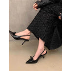 Damen elegante Slingback-Pumps mit zarter Schleifenverzierung R&B