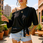 Damen lässiges Oberteil mit floralem Design und seitlichem Knoten R&B