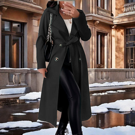 Damen Eleganter Trenchcoat mit Taillengürtel und doppelt geknöpften Details R&B