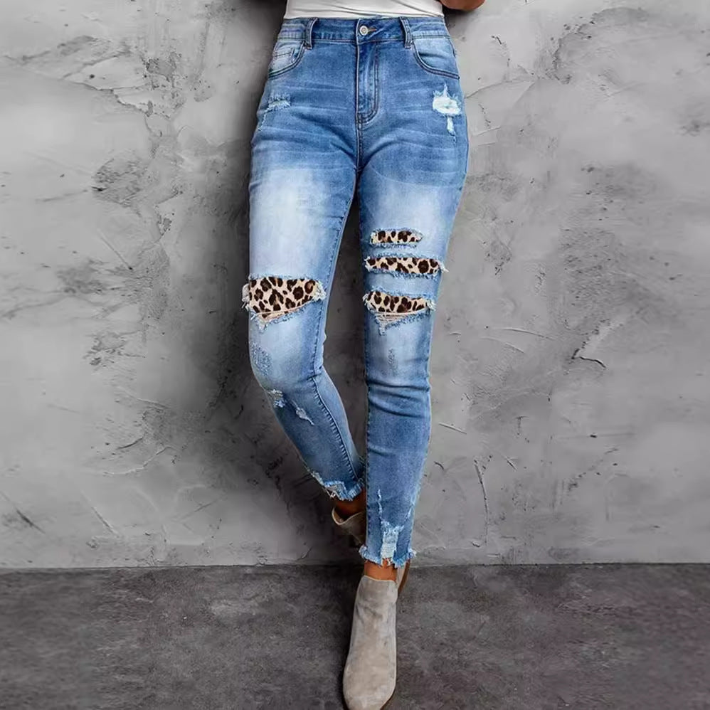 Damen Jeans im modernen Destroyed-Design mit aufregenden Tiermustern R&B