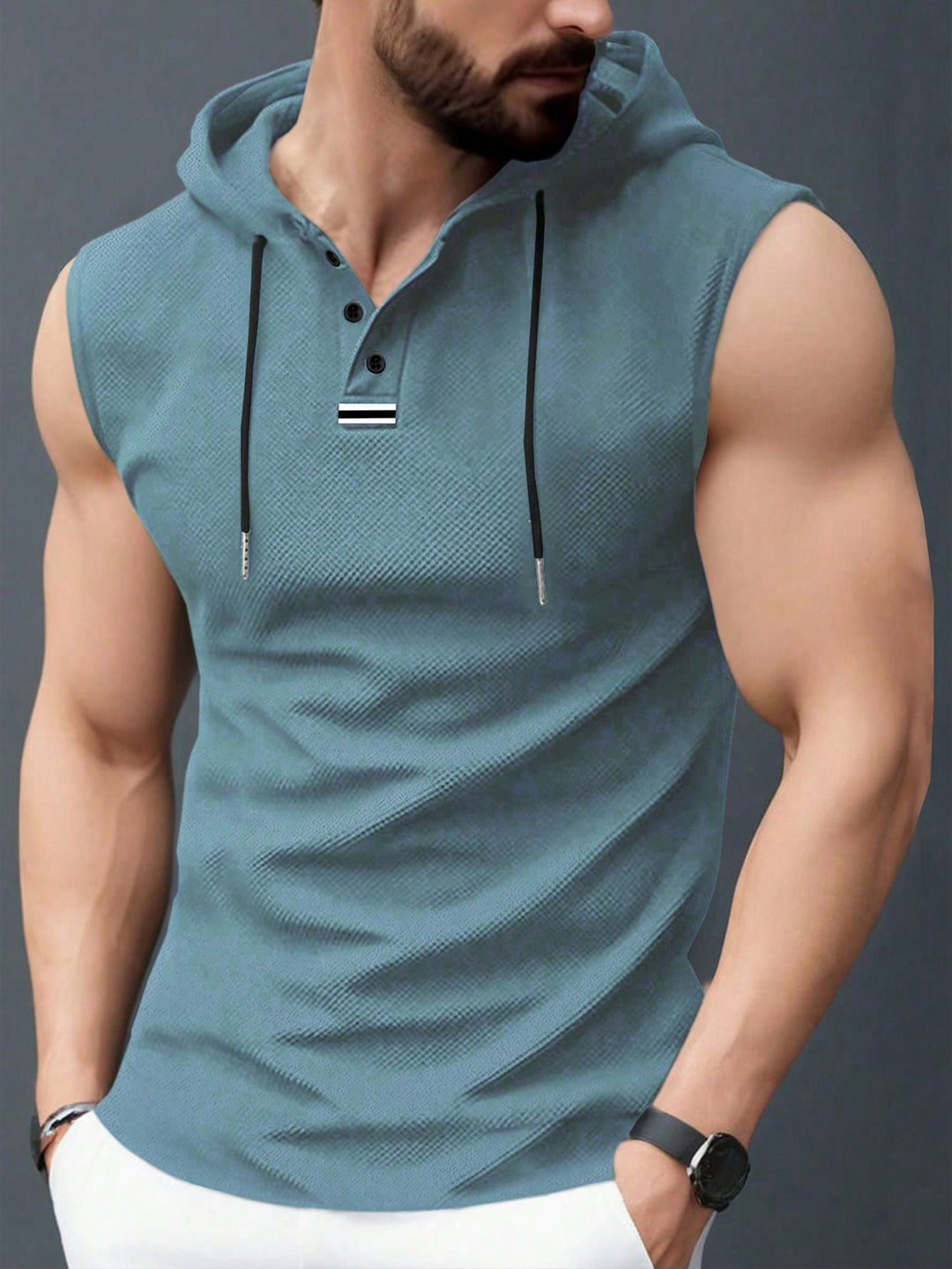 Herren ärmelloses Hoodie-Shirt mit strukturierter Oberfläche R&B
