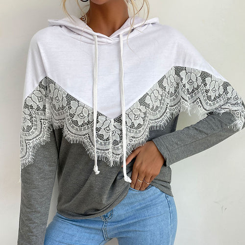 Damen Kapuzenpullover mit elegantem Spitzendesign und kontrastierenden Farben R&B