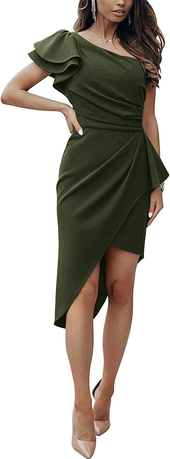 Damen Elegantes Wickelkleid mit asymmetrischem Saum und Rüschendetails R&B