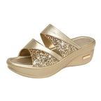 Damen Glitzernde Wedge-Pantoletten mit bequemer Sohle und modernem Design
