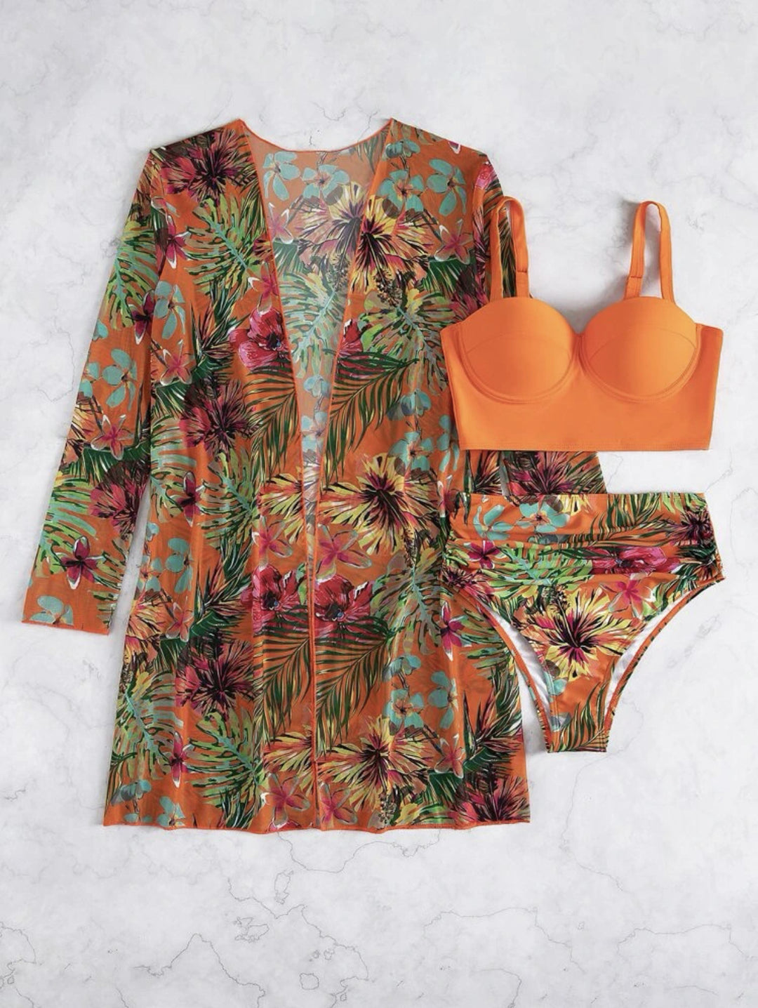 Damen Bikiniset mit floralem Überwurf R&B