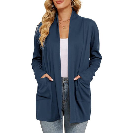 Damen lässiger Longcardigan mit Taschen R&B