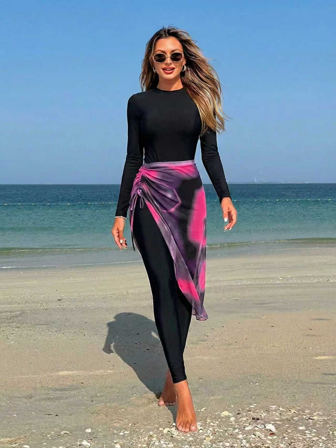 Damen Eleganter langer Badeanzug mit Wickelrock R&B