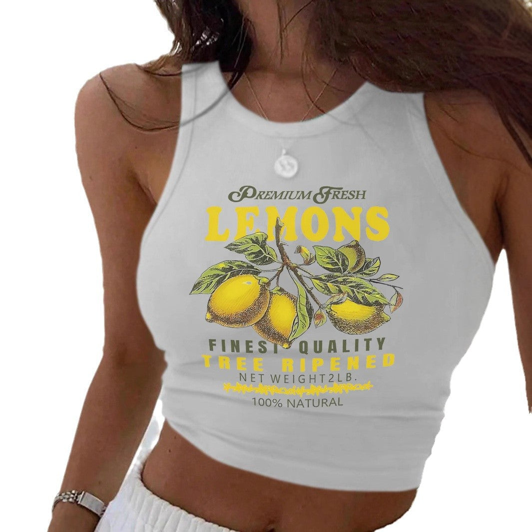 Damen Crop-Top mit frischem Zitronenmotiv und lässigem Schnitt R&B