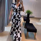 Damen Langes Maxikleid mit grafischem Muster und Raffung R&B