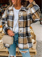 Damen Karierte Flanelljacke mit Knopfdetails und lässigem Schnitt R&B