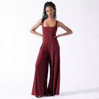 Damen Jumpsuit mit weit geschnittenem Bein und tiefem Rückenausschnitt R&B